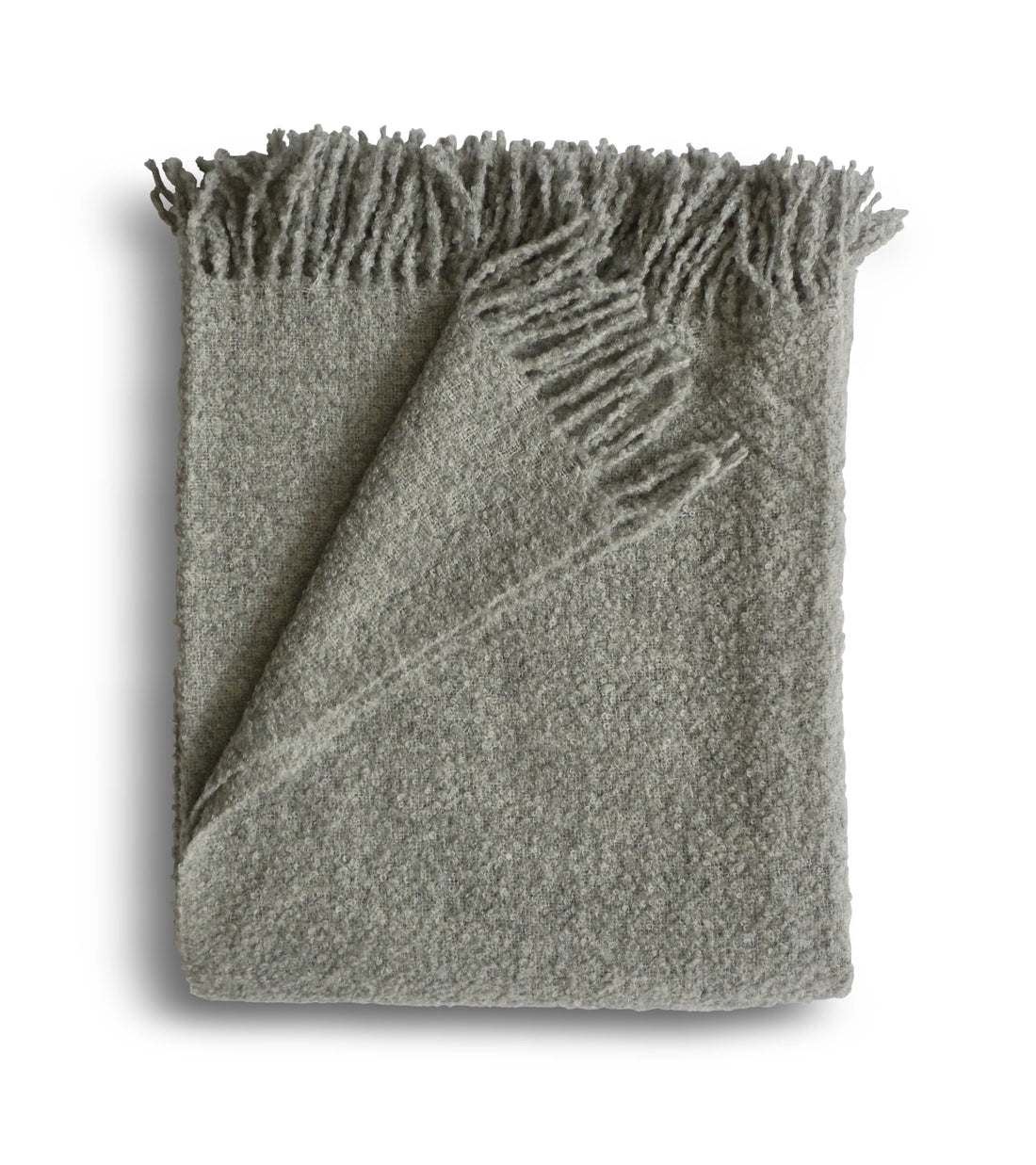 Folded Baby Alpaca Boucle throw blanket in grey color: Fog