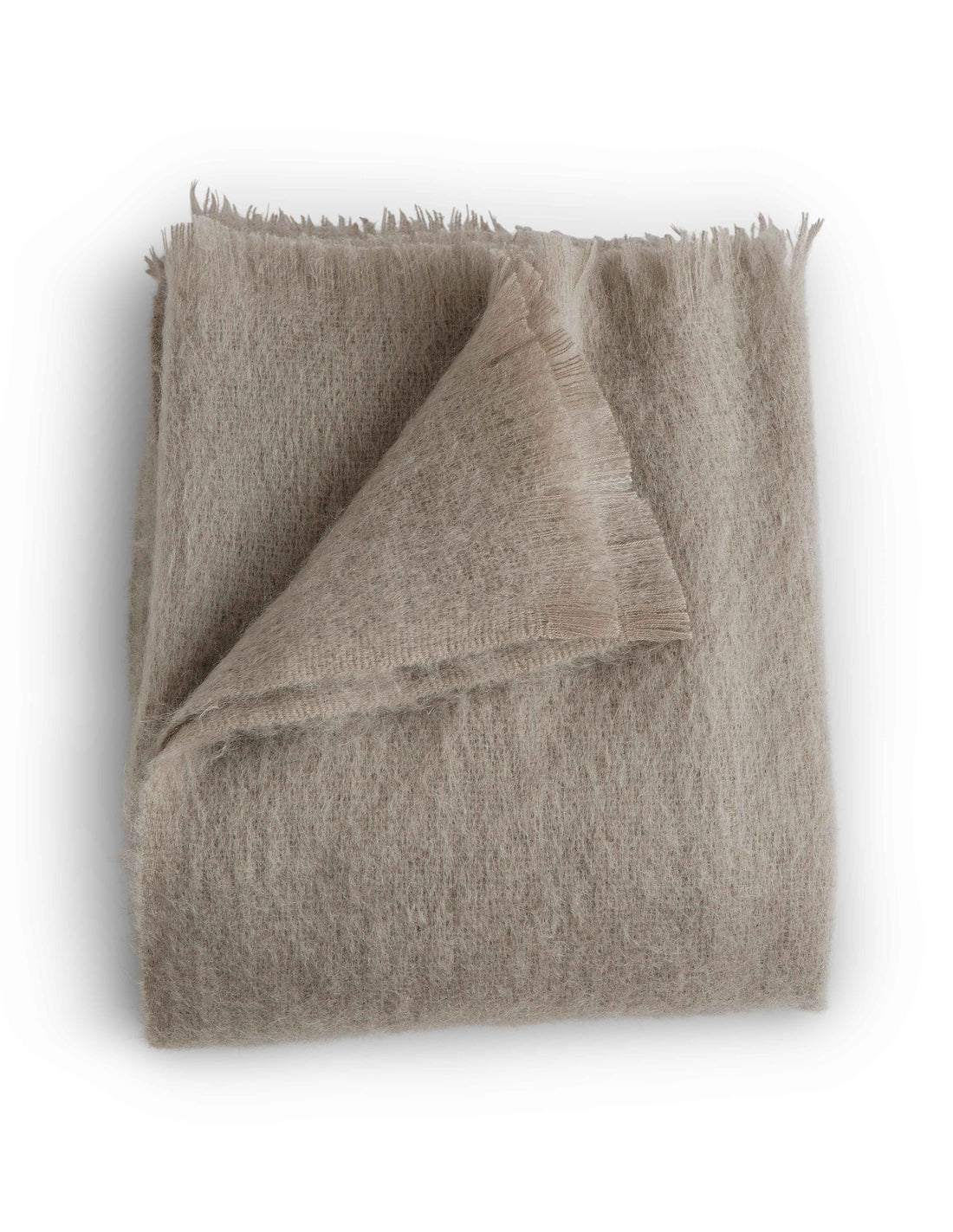 Folded light brown ash mohair throw blanket 