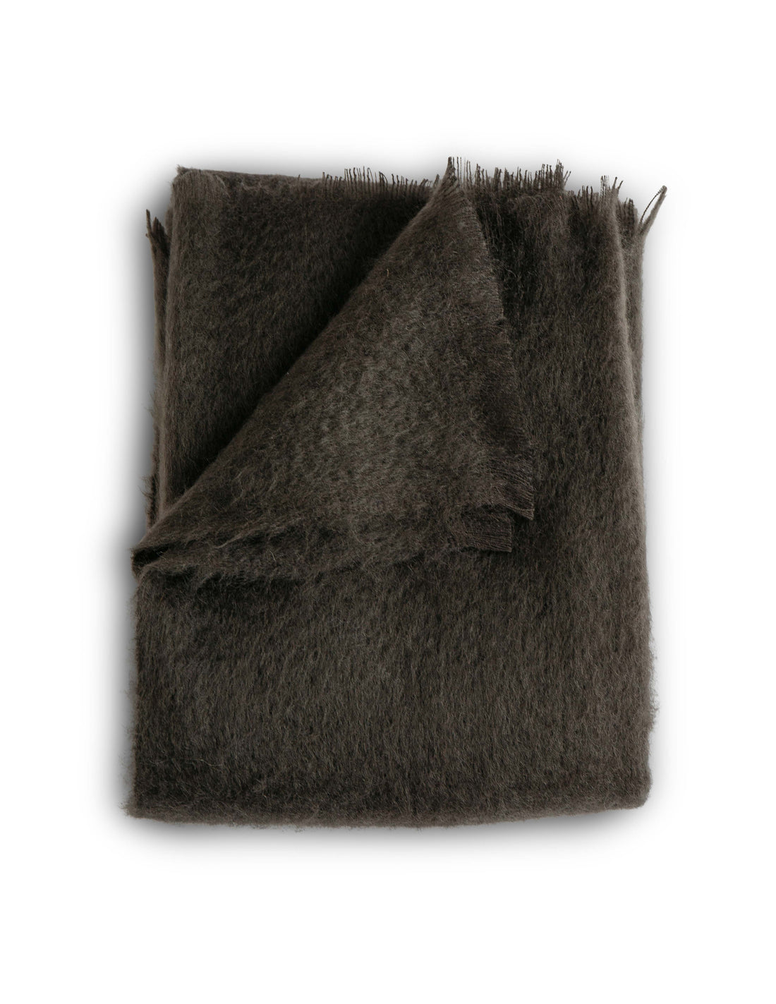 Folded brown mohair throw blanket. 