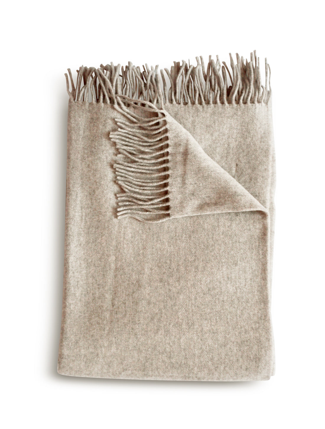Folded Evangeline Cashmere Throw With Tasseled Edge In Muslin