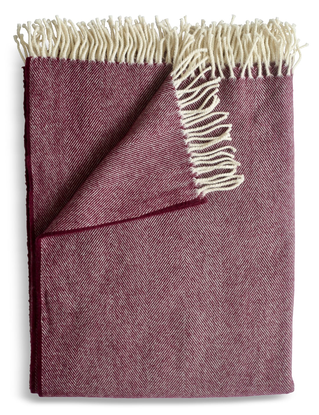 Evangeline lightweight herringbone throw with tasseled edge in color Blackberry, folded against a white background. The lighter weight 'sibling' to our popular Herringbone Throws.  Oh-so-soft. And perfect for summer nights.  