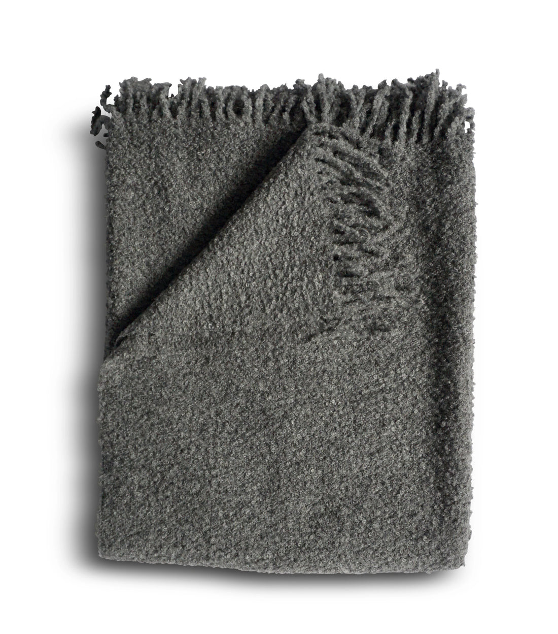 Folded Baby Alpaca Boucle throw blanket in charcoal color: Graphite