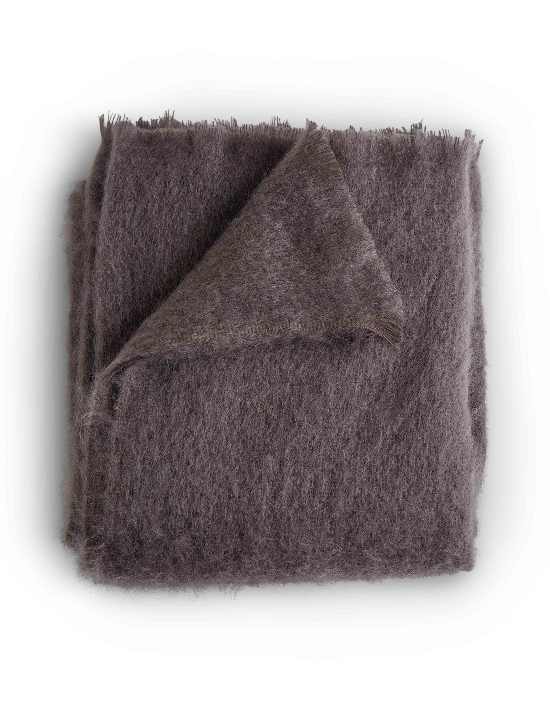 Folded amethyst mohair throw blanket