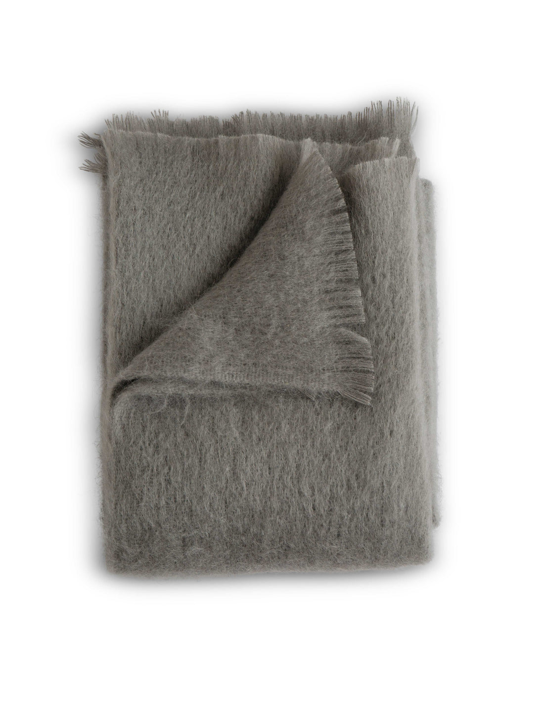 Folded light grey mohair throw blanket