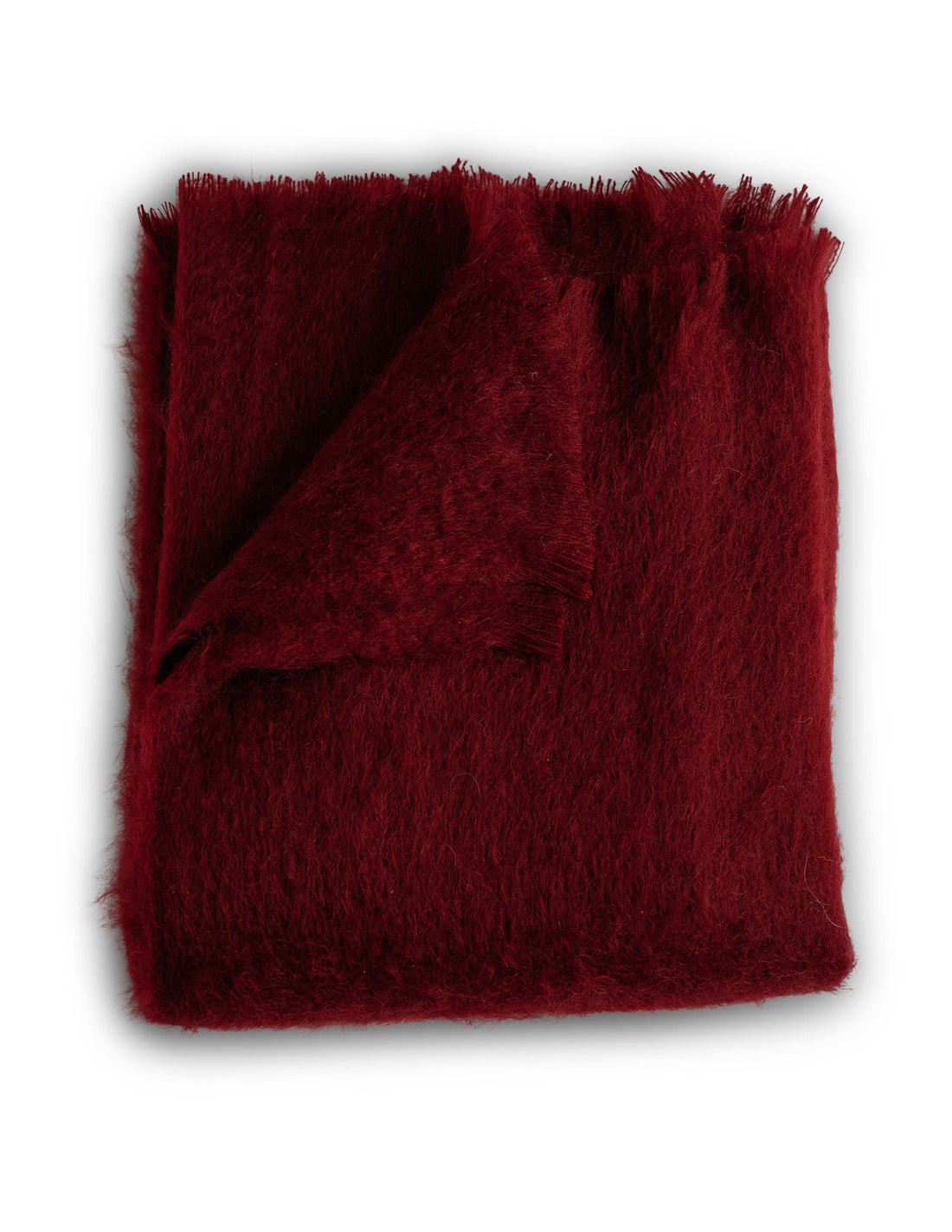 Folded garnet red mohair throw blanket