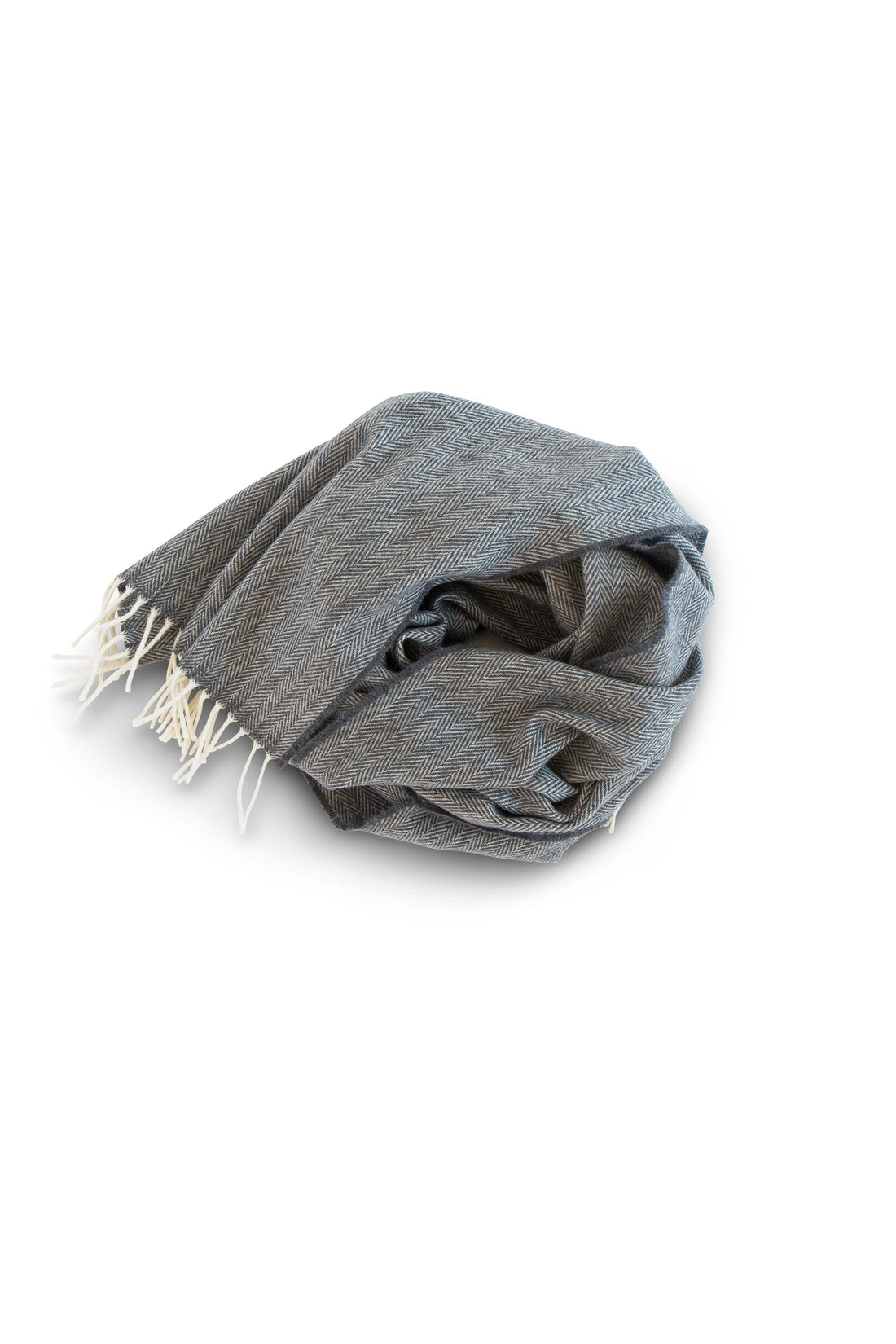 Merino lambswool 5% cashmere wearable wrap in herringbone graphite