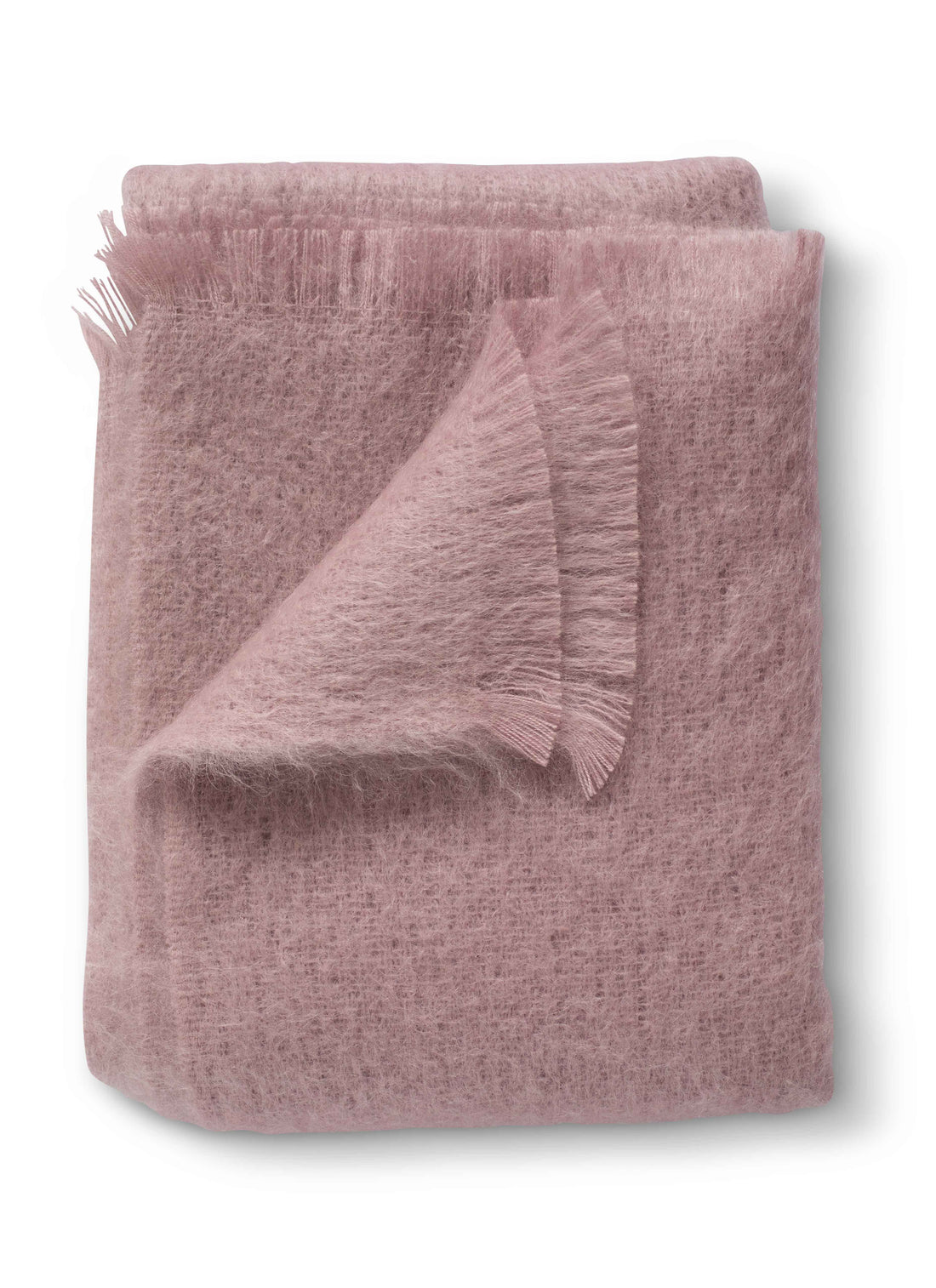 Folded rouge pink mohair throw blanket